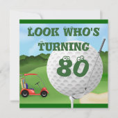 Fun Golf 80th Birthday Invitations SJABLOON Kaart (Voorkant)