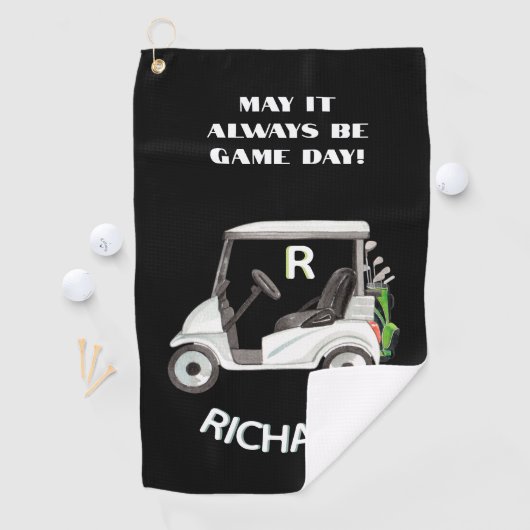 Fun Golf Cart Message Monogram Name Golfhanddoek (Insitu)
