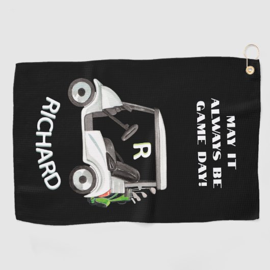 Fun Golf Cart Message Monogram Name Golfhanddoek (Horizontaal)