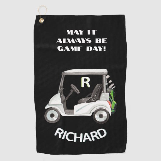 Fun Golf Cart Message Monogram Name Golfhanddoek (Voorkant)