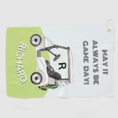 Fun Golf Cart Message Monogram Name Golfhanddoek (Horizontaal)