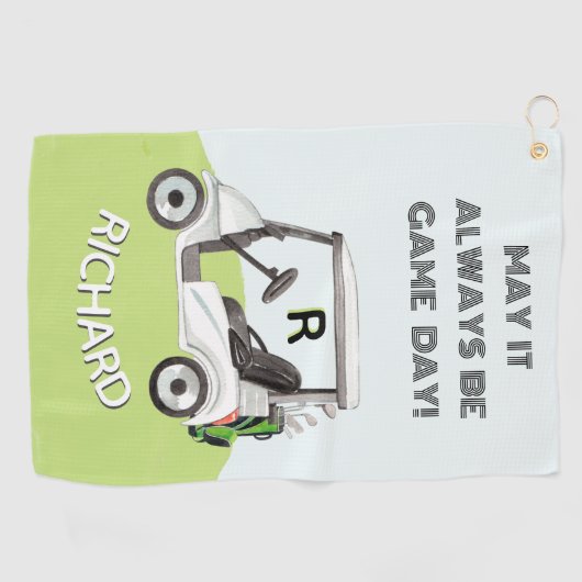Fun Golf Cart Message Monogram Name Golfhanddoek (Horizontaal)