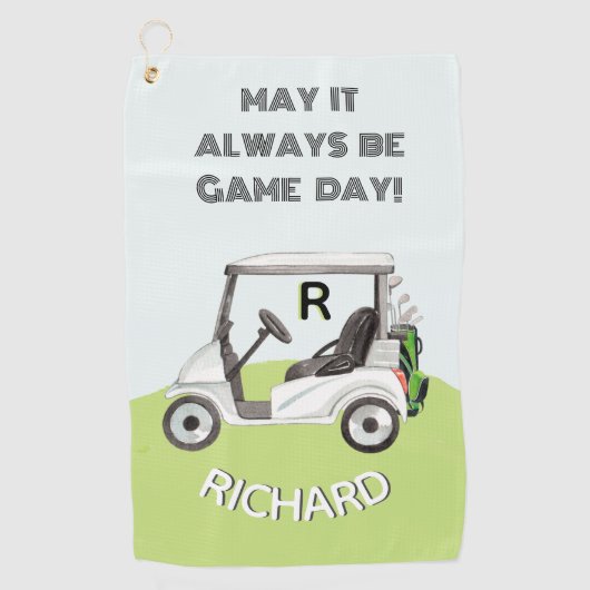 Fun Golf Cart Message Monogram Name Golfhanddoek (Voorkant)