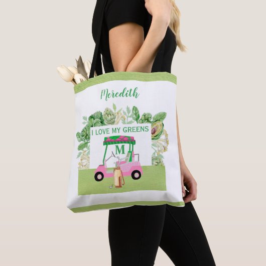 Fun Golf Cart Monogram Name Love Greens Tote Bag (Dichtbij)