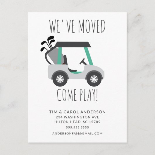 Fun Golf Cart Moving Announcement Card Aankondigingskaart (Voorkant)