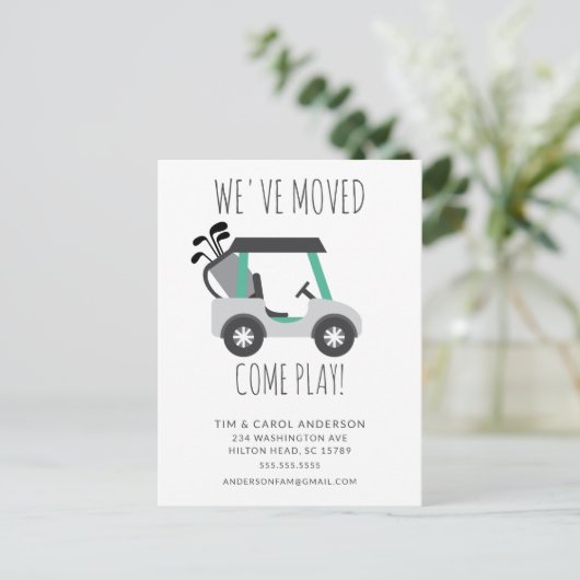 Fun Golf Cart Moving Announcement Card Aankondigingskaart (Staand voorkant)