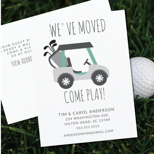 Fun Golf Cart Moving Announcement Card Aankondigingskaart