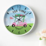 Fun Golf Course Cart Name T-shirt Time<br><div class="desc">Een unieke golfsklok van een golfgeliefde — smaakvol gedaan — klaar om de cursus te volgen — schilderachtig — kar en clubs — en personaliseer je zoals je wilt in een stijlvol houten lijst. Dit is een geweldig cadeau voor alle vrouwelijke golfgeliefden — leuk/aantrekkelijk/uniek. Als u ontwerpvragen of een speciale...</div>