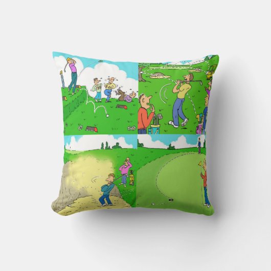 Fun Golf Cushion. Golfers Golfende illustraties. Kussen (Voorkant)