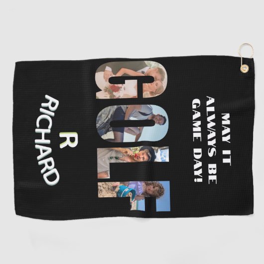 Fun Golf Fotobericht Monogram Naam Golfhanddoek (Horizontaal)