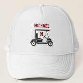 Fun Golf Guy Cart Monogram Name Trucker Pet (Voorkant)