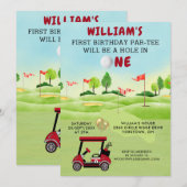 Fun Golf Red Cart Boy 1e Verjaardag Par-T-shirt In Kaart (Voorkant / Achterkant)