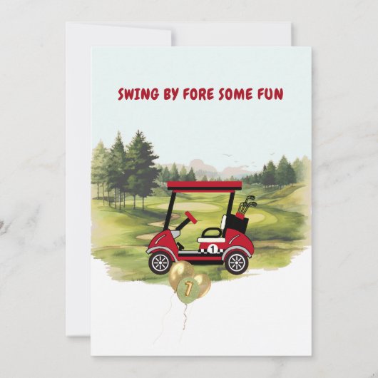 Fun Golf Red Cart Boy 1e Verjaardag Par-T-shirt Kaart (Achterkant)