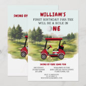 Fun Golf Red Cart Boy 1e Verjaardag Par-T-shirt Kaart (Voorkant / Achterkant)