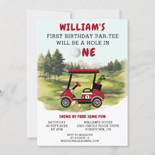 Fun Golf Red Cart Boy 1e Verjaardag Par-T-shirt Kaart