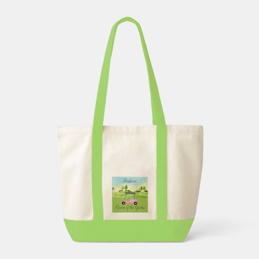 Fun Golf Scene Roze Winkelwagen Naam Koningin van  Tote Bag (Achterkant)