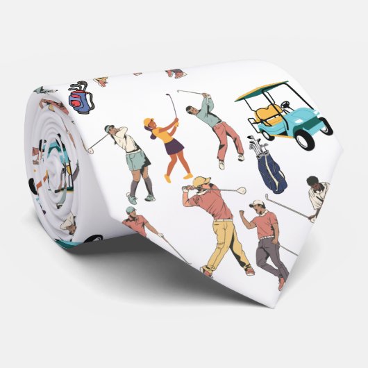 Fun golf stropdas. Golfclubs, golfbuggy. Sporty. Stropdas (Opgerold)