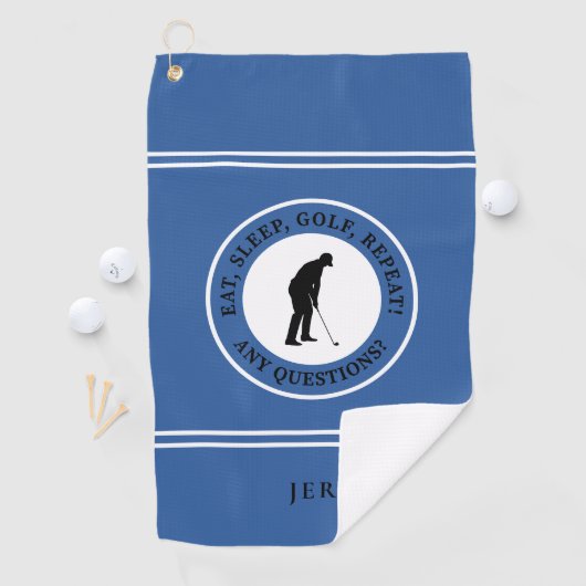 Fun Golfer Modern Monogram voor hem Blue Funny Sch Golfhanddoek (Insitu)