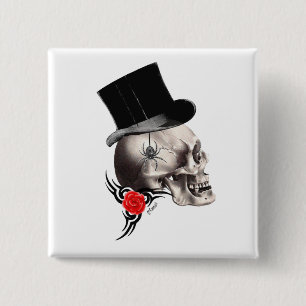 Fun Gothic skull tattoo stijl Vierkante Button 5,1 Cm