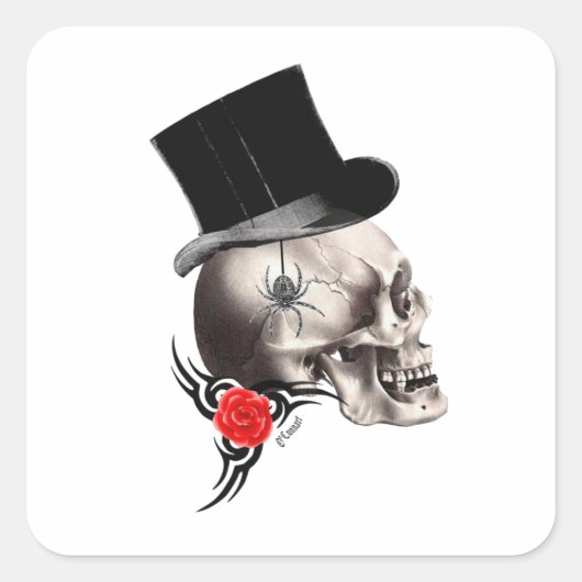Fun Gothic skull tattoo stijl Vierkante Sticker (Voorkant)