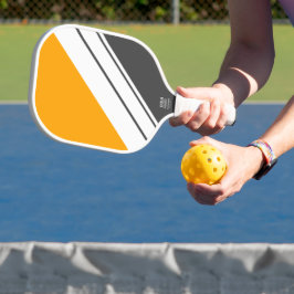 Fun Gouden Geel Donkergrijs Wit Racing Stripes Pickleball Paddle