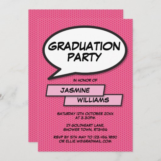 Fun Graduation Party Class of 2022 Girly Pink Kaart (Voorkant / Achterkant)