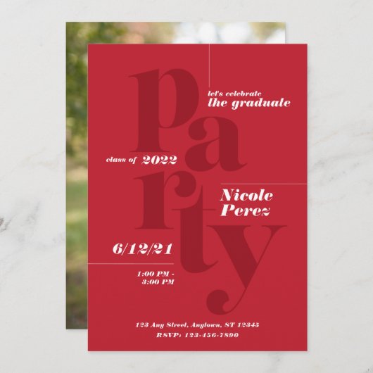 Fun Graduation Party Klasse 2022 Uitnodiging (Voorkant / Achterkant)