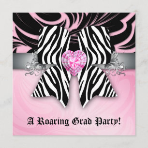 Fun Graduation Party nodigt Zebra Bow Pink Silver Kaart