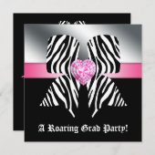 Fun Graduation Party nodigt Zebra Bow roze uit Kaart (Voorkant / Achterkant)