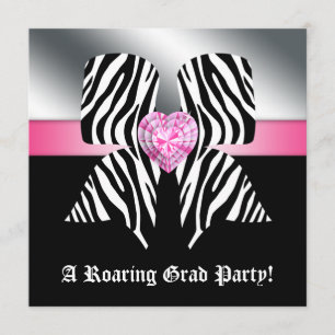 Fun Graduation Party nodigt Zebra Bow roze uit Kaart