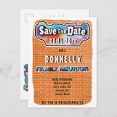 Fun Graffiti Mural Family Reunion Save the Date Aankondigingskaart (Voorkant / Achterkant)