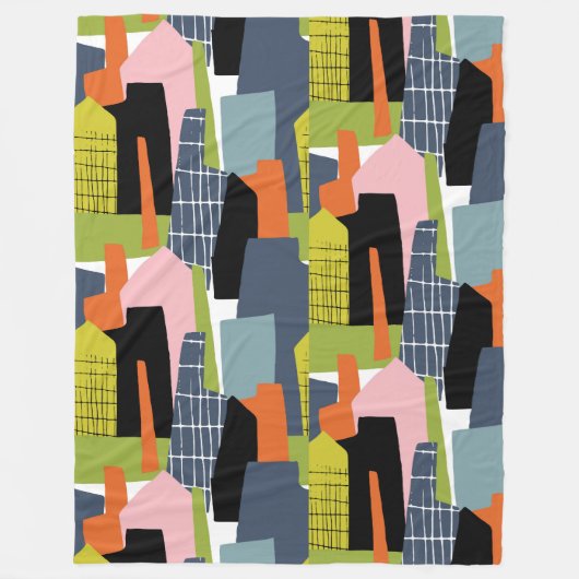 Fun grafische huizen abstract modern kalkgroen fleece deken (Voorkant)