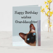 Fun Granddochter Birthday Wishes Siamese Cat Kaart (Gele Bloem)
