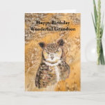 Fun Grandson the Best Birthday Owl Card Kaart<br><div class="desc">FunGrandson in the Best Birthday    OwlWatercolor Great Grey Owl Bird Wildlife Art</div>
