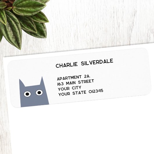 Fun Gray Cat Return Address Etiket