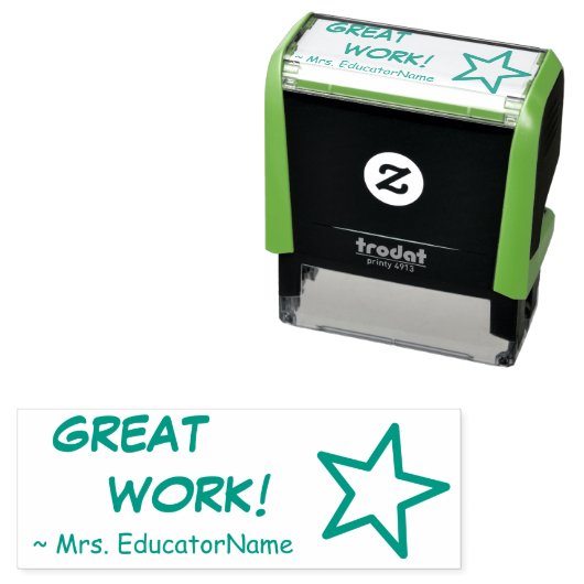 Fun "GREAT WORK!" Educator Rubber Stamp Zelfinktende Stempel (In situ)