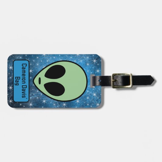 Fun Green Alien gepersonaliseerd Bagagelabel (Voorkant horizontaal)