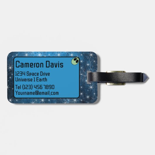 Fun Green Alien gepersonaliseerd Bagagelabel (Achterkant horizontaal)