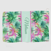 Fun green and pink ladies tropical palm tree golfhanddoek (Horizontaal)