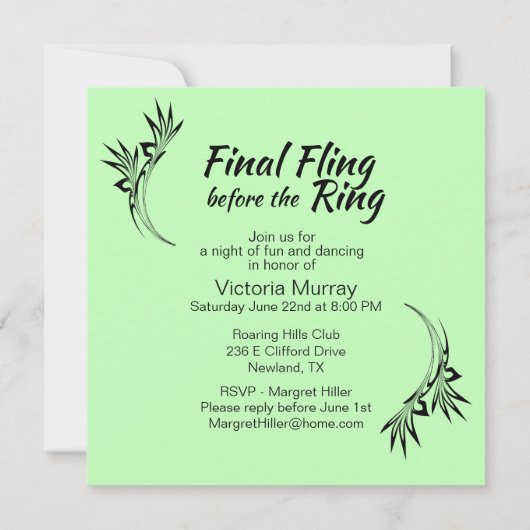 Fun Green Bachelorette Party Invitation Kaart (Achterkant)