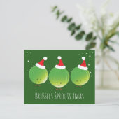 Fun Green Brussels Sprouts Santa Hat Kerstmis Feestdagenkaart (Staand voorkant)