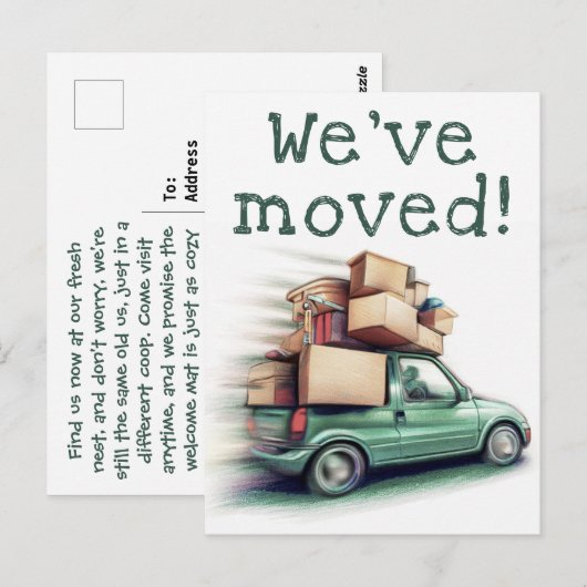 Fun Green Car Nieuw adres We hebben de aankondigin Briefkaart (Voorkant / Achterkant)