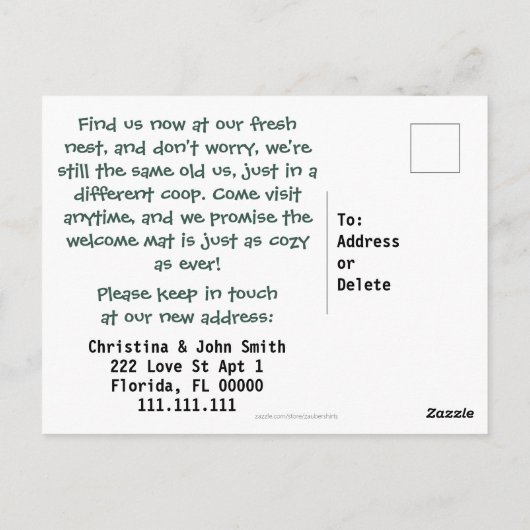 Fun Green Car Nieuw adres We hebben de aankondigin Briefkaart (Achterkant)