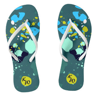Fun Green Colorful Paint Splatter & Initialen Teenslippers