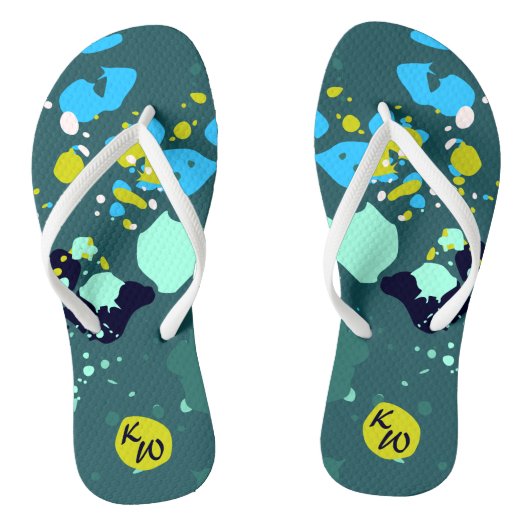 Fun Green Colorful Paint Splatter & Initialen Teenslippers (Voetbed)