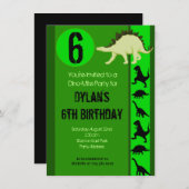 Fun Green Dinosaur Birthday Party Kaart (Voorkant / Achterkant)