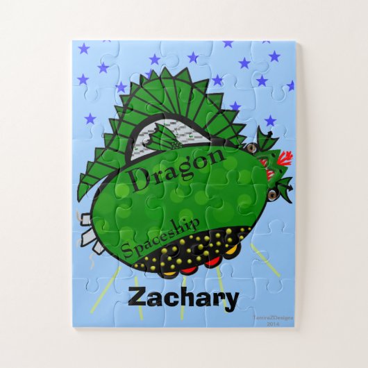 Fun Green Dragon Spaceship Red Fire Puzzle Legpuzzel (Verticaal)