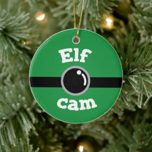 Fun Green Elf Cam Kerstboom Keramisch sieraad Ornament