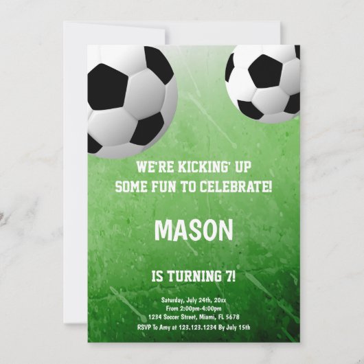 Fun Green Football Party Design Kaart (Voorkant)
