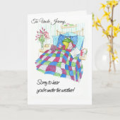 Fun Green Frog Get Well Binnenkort te personaliser Kaart (Gele Bloem)